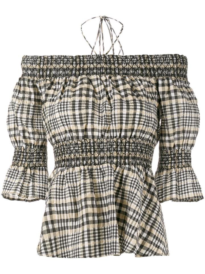 Ganni Charron Check Off-shoulder Blouse - Multicolour