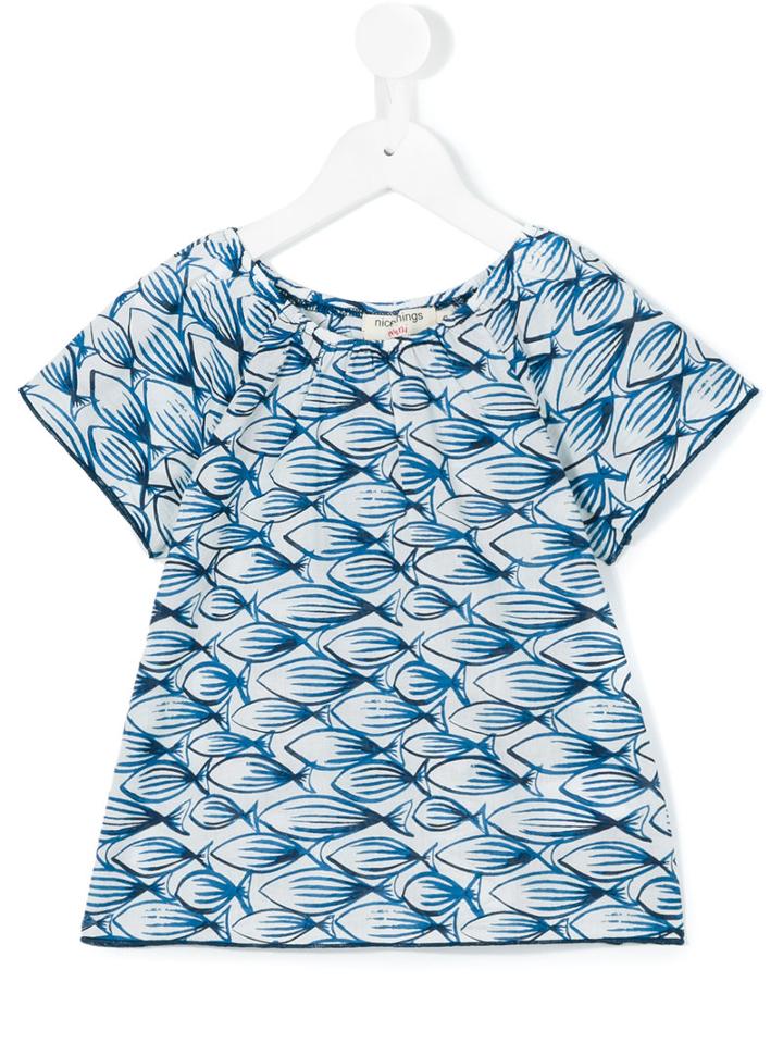 Nice Things Mini - Ink Fish Top - Kids - Cotton - 12 Yrs, Blue