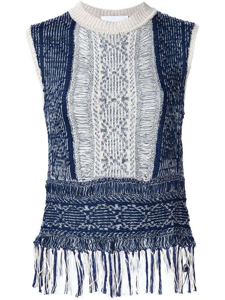 Mame Frayed Knit Tank Top, Women's, Size: 3, Blue, Nylon/polyester/cupro/linen/flax
