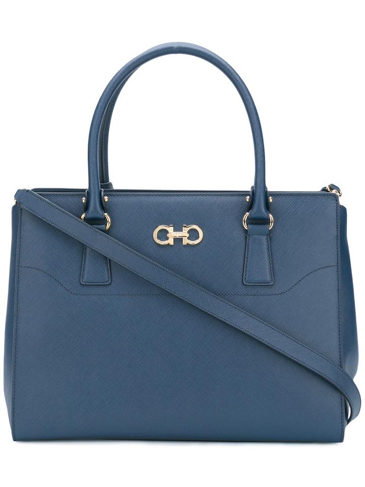 Salvatore Ferragamo 'gancio' Medium Tote Bag, Women's, Blue, Leather