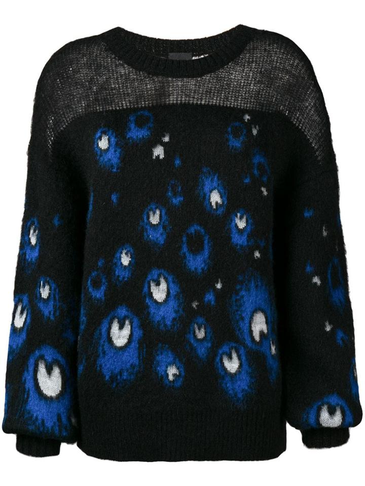 Just Cavalli Heart Intarsia Balloon Sleeve Sweater - Black
