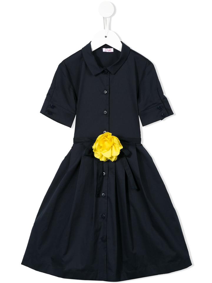 Il Gufo Flower Tie Waist Dress, Girl's, Size: 6 Yrs, Blue