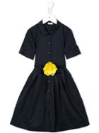 Il Gufo Flower Tie Waist Dress, Girl's, Size: 6 Yrs, Blue
