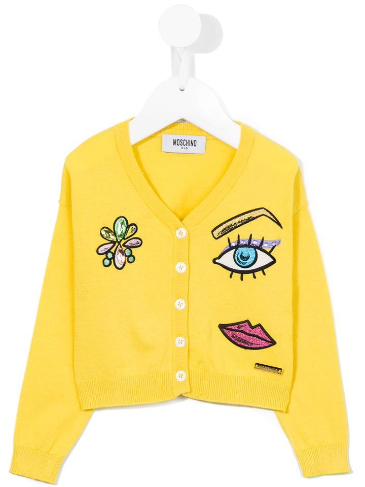 Moschino Kids Face Patch Cardigan, Toddler Girl's, Size: 4 Yrs, Yellow/orange