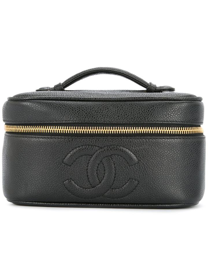 Chanel Vintage Cc Stitch Vanity Case - Black