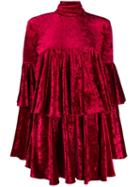 Sara Battaglia Ruffled Velvet Dress - Red