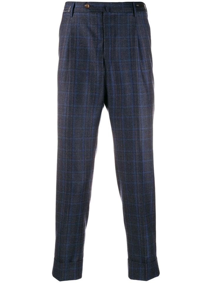 Pt01 Checked Straight-leg Trousers - Blue