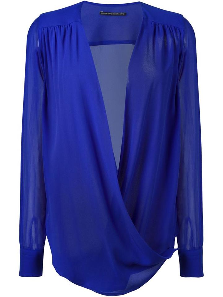 Ermanno Scervino Draped Front Blouse, Women's, Size: 42, Blue, Silk