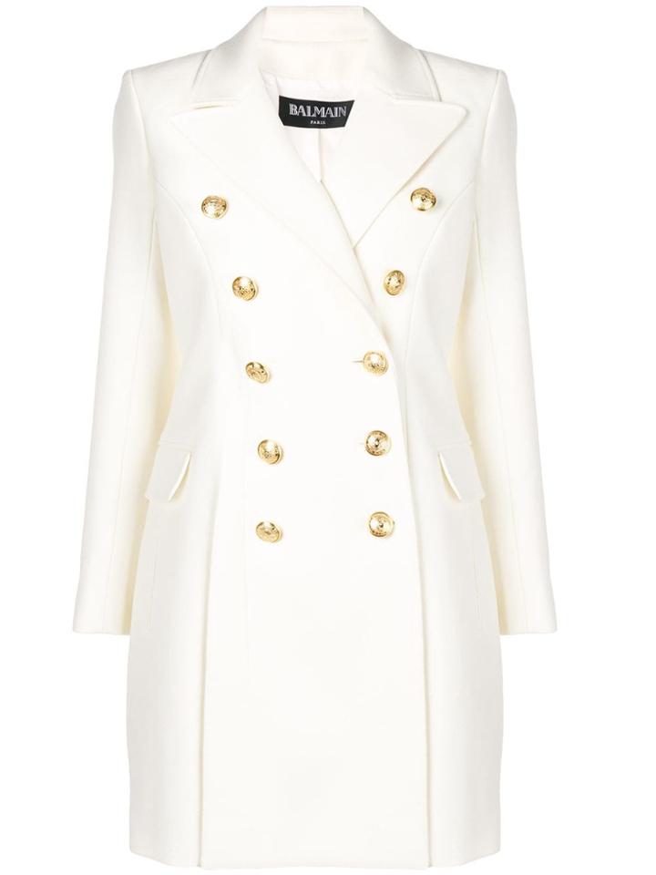 Balmain Paris Double Breasted Coat - White