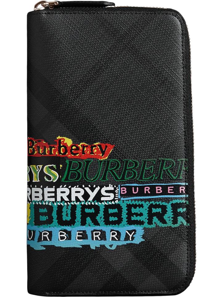 Burberry Tag Print London Check Ziparound Wallet - Grey