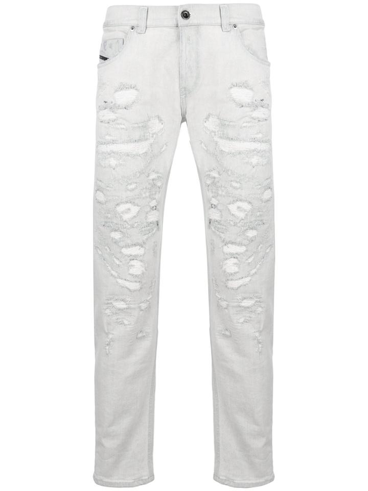 Diesel Black Gold Distressed Denim Slim Fit Five-pocket Jeans - White