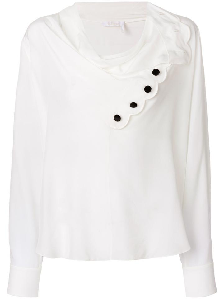 Chloé Scalloped Cowl Neck Blouse - White