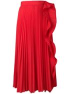 Miu Miu Pleated Midi Skirt With Ruffle Detail - Red