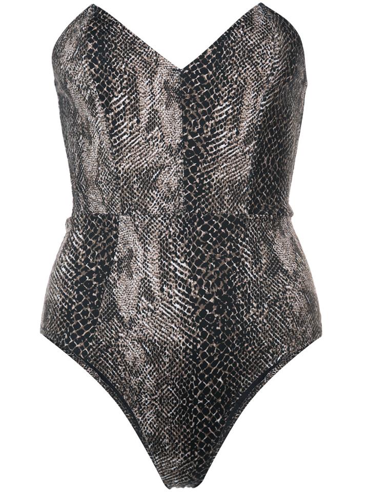 Fleur Du Mal Strapless V-neck Swimsuit - Brown