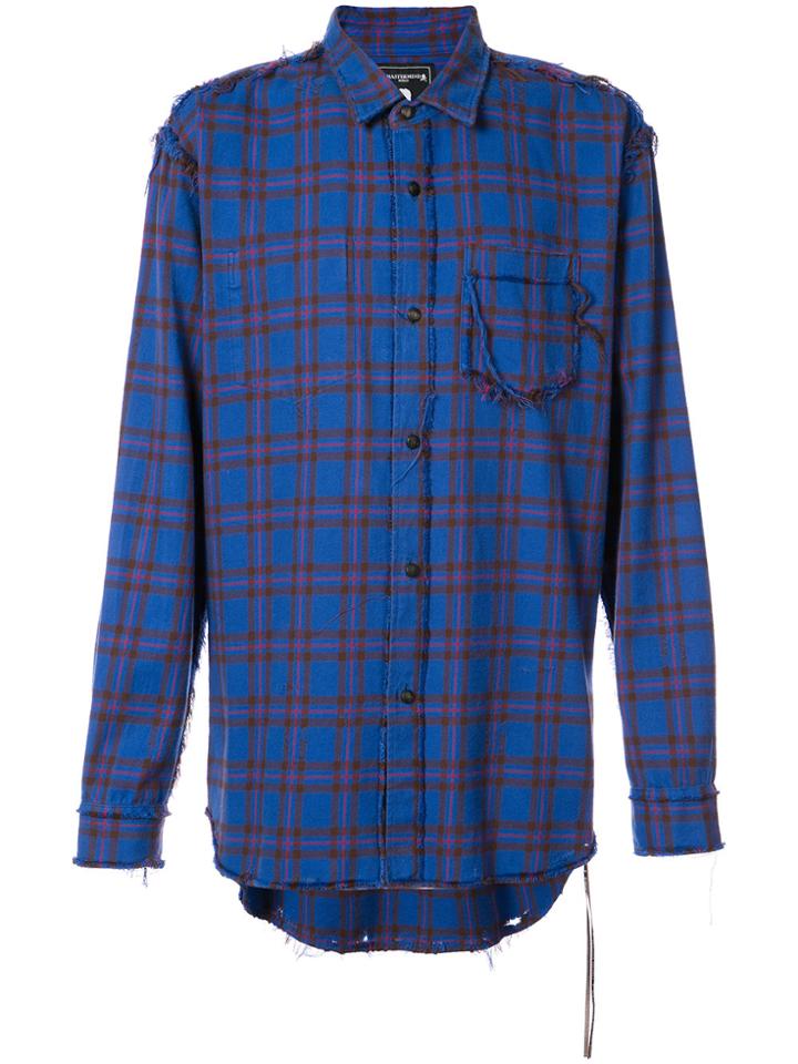 Mastermind Japan Distressed Plaid Shirt - Blue