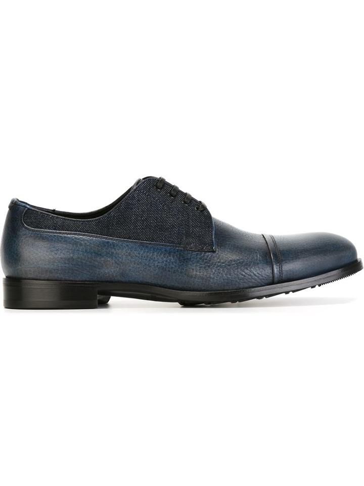 Dolce & Gabbana Classic Derby Shoes, Men's, Size: 44, Blue, Cotton/calf Leather/rubber