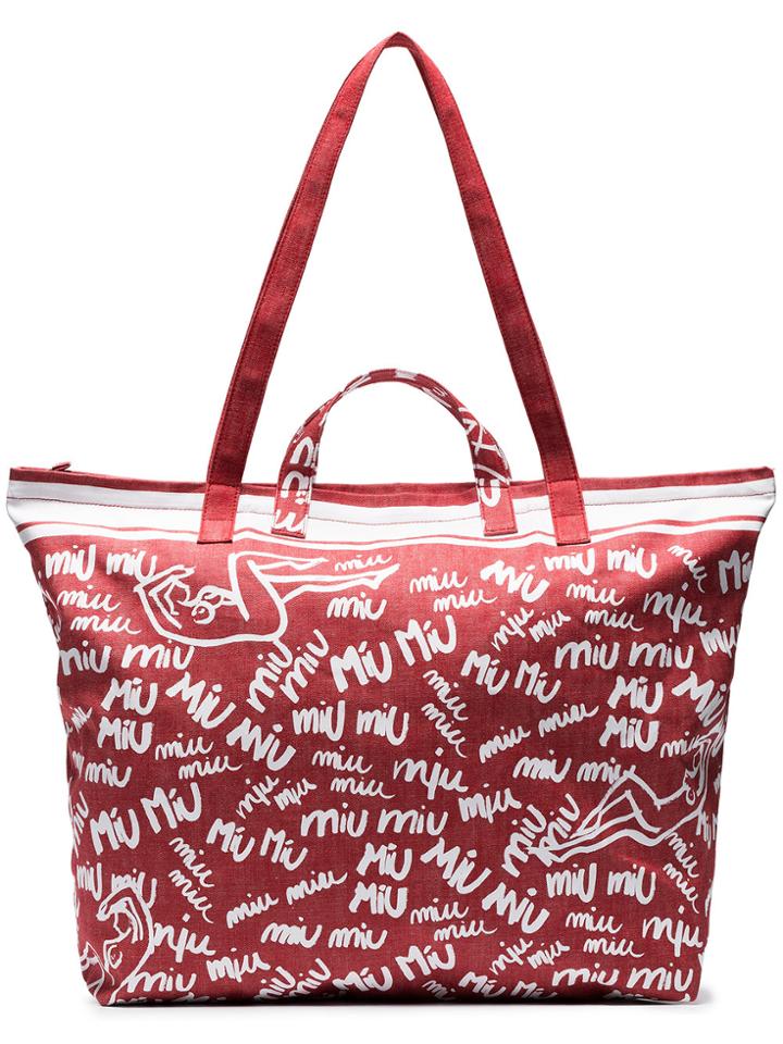 Miu Miu Red Graffiti Canvas Tote Bag
