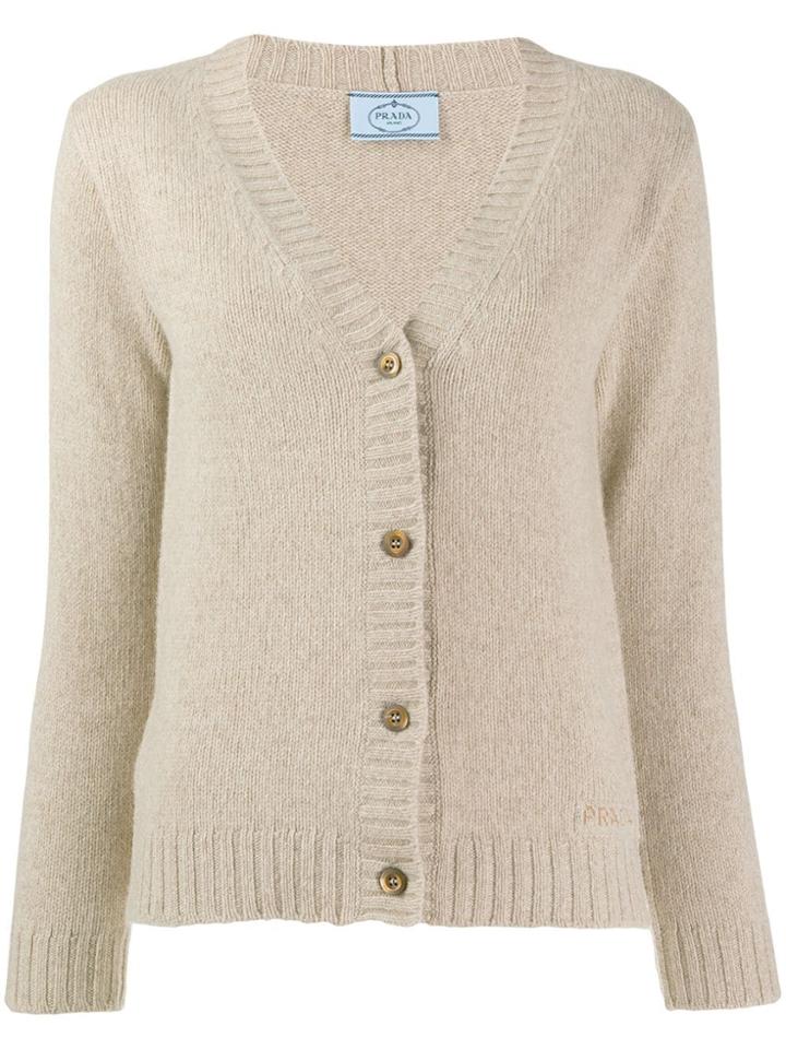 Prada Rib-knit Trimmed Cardigan - Neutrals