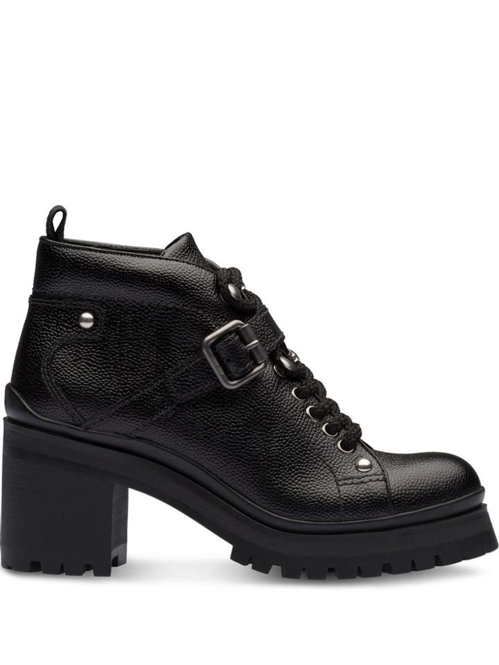 Miu Miu Lace-up Platform Booties - Black