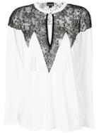 Just Cavalli Lace Panel Long Sleeve Blouse - White