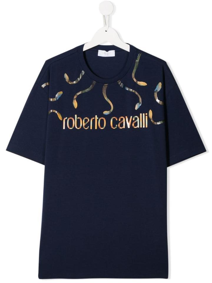 Roberto Cavalli Junior Teen Logo Print T-shirt - Blue