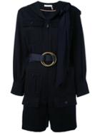 Chloé - Belted Pocket Playsuit - Women - Silk/cotton/brass/virgin Wool - 34, Blue, Silk/cotton/brass/virgin Wool