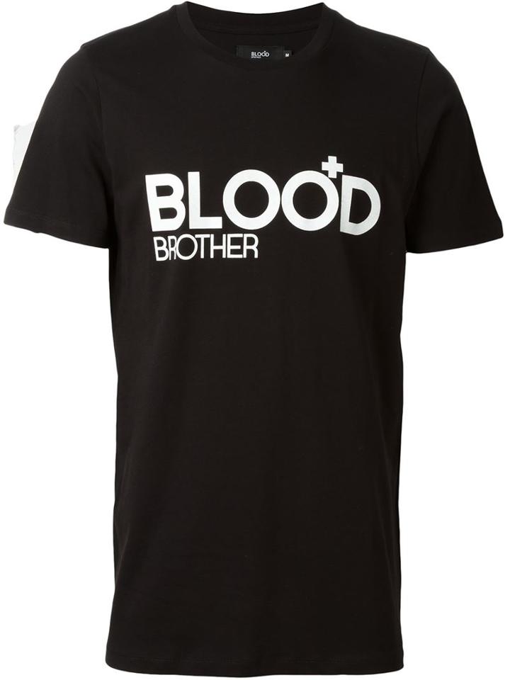 Blood Brother Logo Print T-shirt, Men's, Size: Large, Black, Cotton