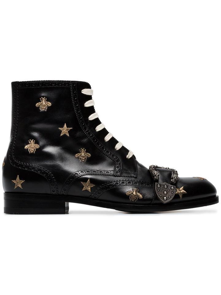 Gucci Wasp Motif Buckled Boots - Black