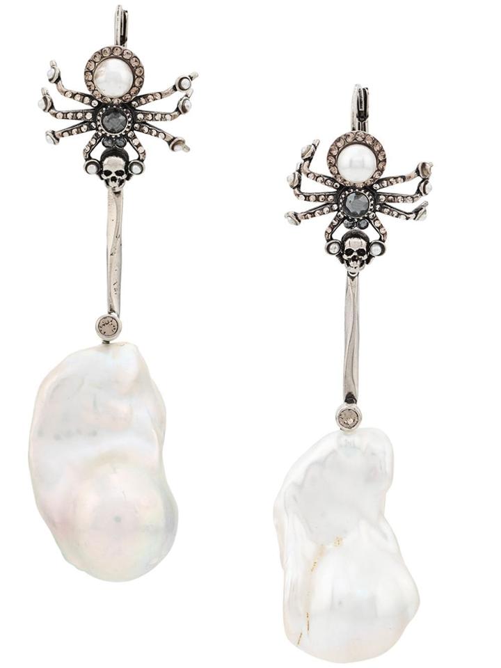 Alexander Mcqueen Spider Drop Earrings - White