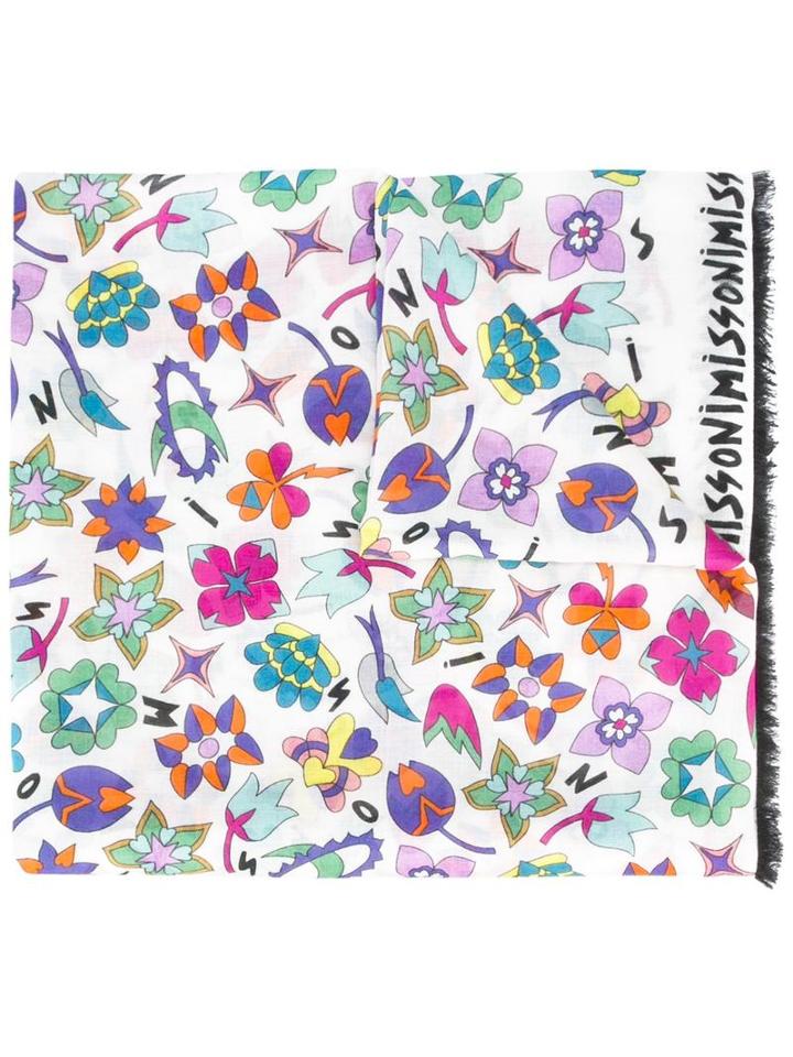 Missoni Floral Print Scarf, Women's, White, Modal/cashmere