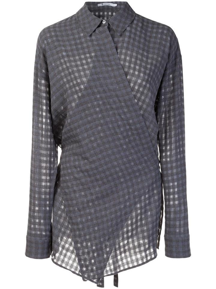 T By Alexander Wang Checked Wrap-style Shirt, Women's, Size: 4, Grey, Cotton/viscose/virgin Wool