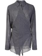 T By Alexander Wang Checked Wrap-style Shirt, Women's, Size: 4, Grey, Cotton/viscose/virgin Wool