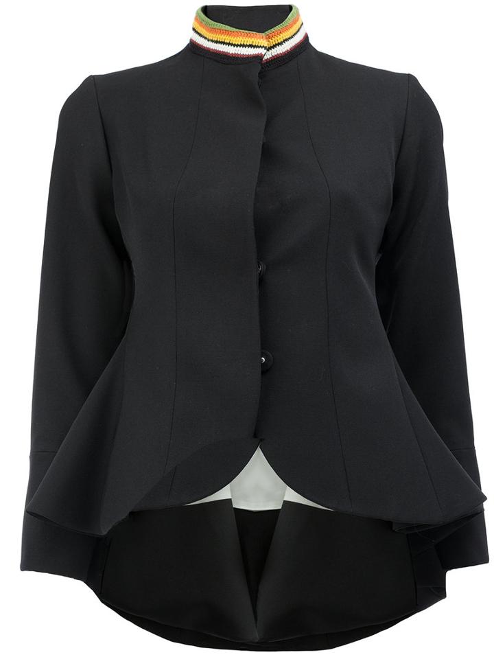 Grace Wales Bonner Striped High Neck Jacket, Women's, Size: Medium, Black, Cork/viscose/virgin Wool