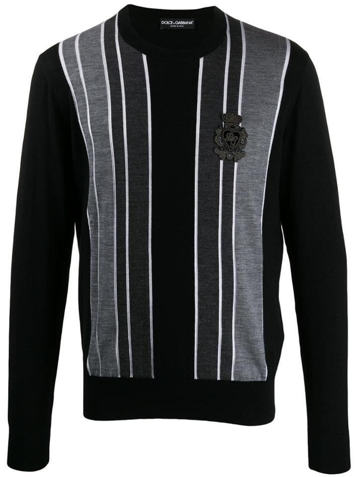 Dolce & Gabbana Sacred Heart Striped Crew Neck Sweater - Black