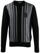 Dolce & Gabbana Sacred Heart Striped Crew Neck Sweater - Black