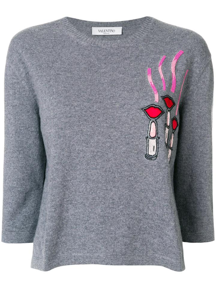 Valentino Lipstick Sweater - Grey