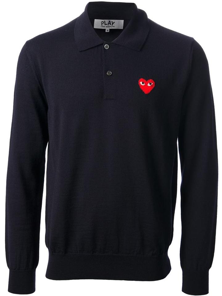 Comme Des Garçons Play Button Down Polo Shirt, Men's, Size: Large, Blue, Wool