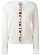 Fendi Floral Placket Cardigan, Women's, Size: 46, White, Silk/cashmere