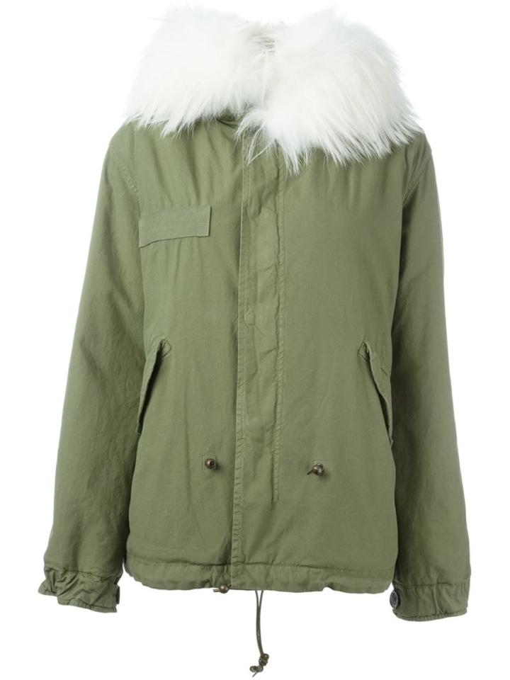 Mr & Mrs Italy Raccoon Fur Trim Jacket, Women's, Size: Small, Green, Cotton/lamb Skin/acrylic/racoon Fur