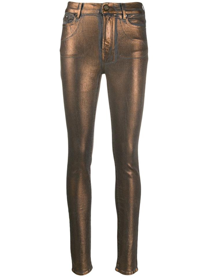Karl Lagerfeld Denim Coated Metallic Skinny Jeans - Gold