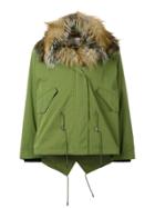 Yves Salomon Army Short Cotton Jacket With Fox Fur - Green