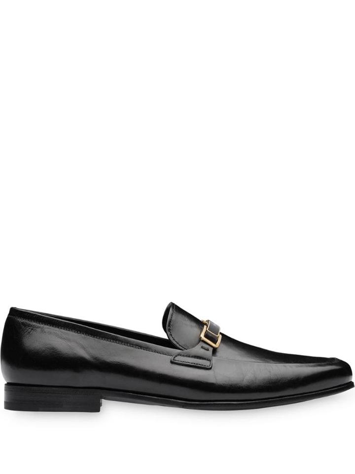 Prada Logo Strap Loafers - Black