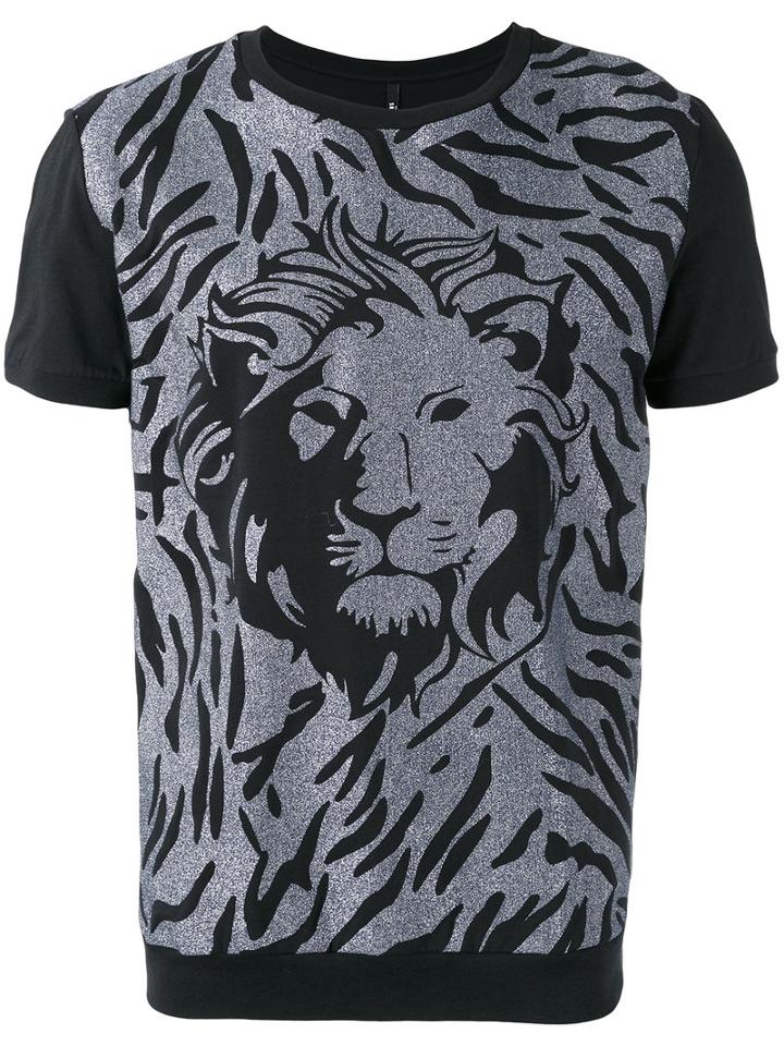 Versus Metallic Lion Print T-shirt, Men's, Size: Xs, Black, Cotton/viscose/polyamide/polyester