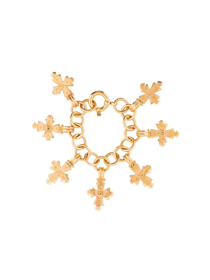 Chanel Vintage Cc Logo Cross Motif Chain Bracelet - Metallic