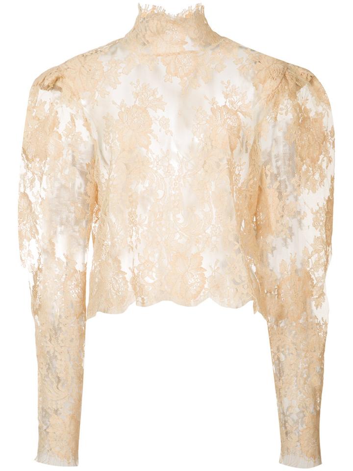 Ryan Roche - Lace Top - Women - Cotton/polyester - 2, Yellow/orange, Cotton/polyester
