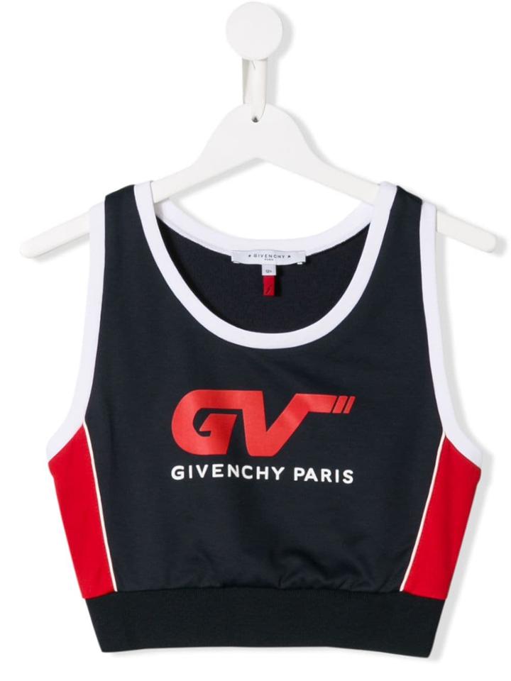 Givenchy Kids Logo Print Cropped Top - Blue