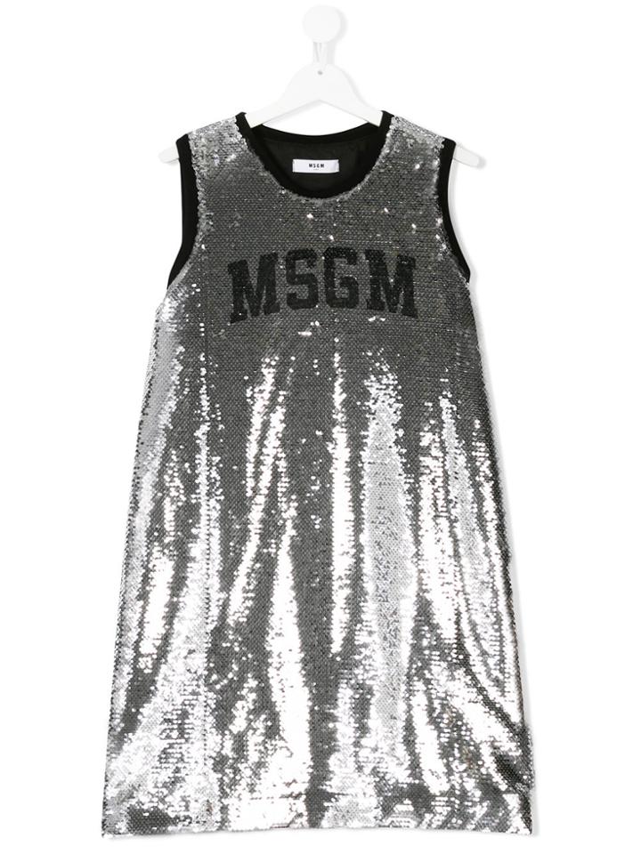 Msgm Kids Teen Sequin Embellished Shift Dress - Metallic