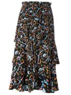Peter Pilotto Floral Print Ruffled Skirt, Women's, Size: 10, Black, Silk