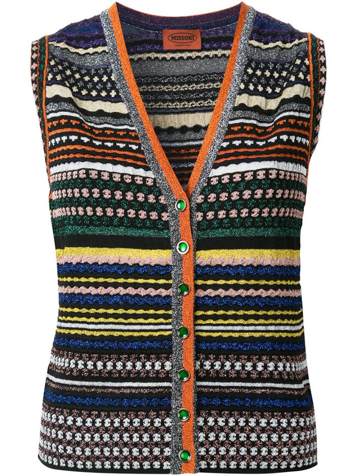Missoni Striped V-neck Buttoned Tank, Women's, Size: 42, Nylon/polyester/cupro/viscose