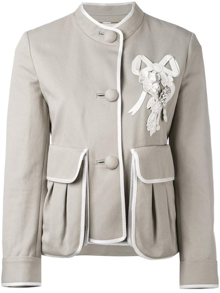 Fendi - Floral Applique Jacket - Women - Cotton - 40, Nude/neutrals, Cotton